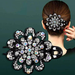 Rhinestones Flower Hair Clip Ponytail Hairclip Barrette Crystal Fancy Decorative