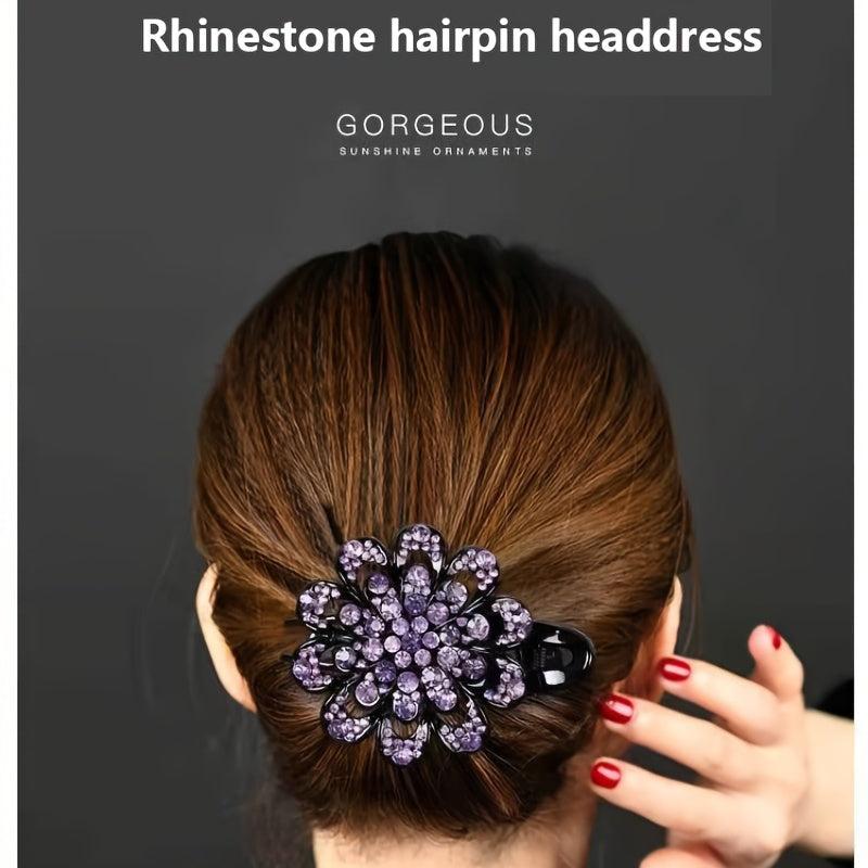 Rhinestones Flower Hair Clip Ponytail Hairclip Barrette Crystal Fancy Decorative