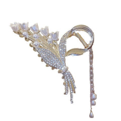 Beige Flower Hair Claws Pearl Tassel Hair Claws Hair Accessories