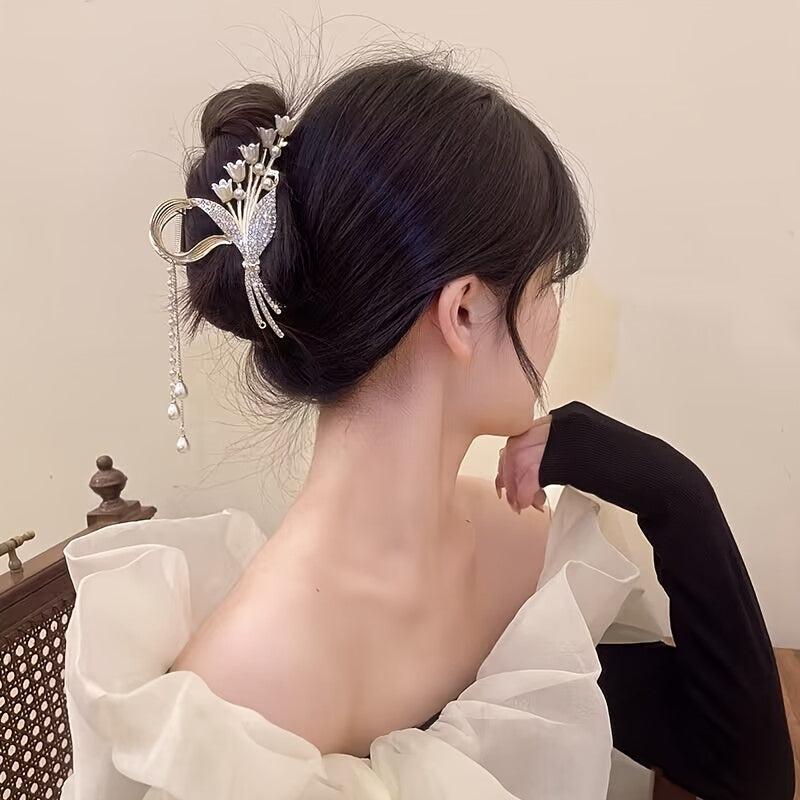 Beige Flower Hair Claws Pearl Tassel Hair Claws Hair Accessories