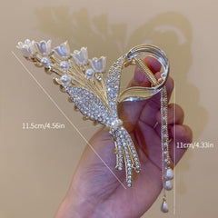 Beige Flower Hair Claws Pearl Tassel Hair Claws Hair Accessories