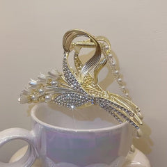 Beige Flower Hair Claws Pearl Tassel Hair Claws Hair Accessories