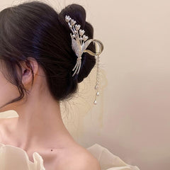 Beige Flower Hair Claws Pearl Tassel Hair Claws Hair Accessories
