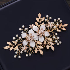 Golden Bridal Hair Comb Floral Pearl Wedding Comb Dainty Gift For Her