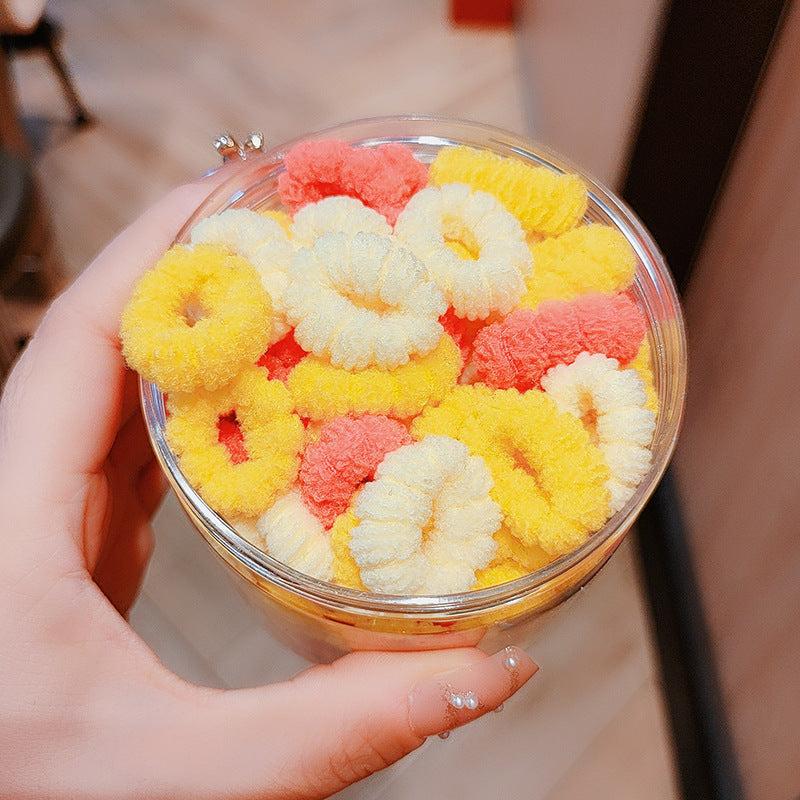 100PCS Plush Intestine Hair Tie Set Furry Scrunchies Pack Women Elastic Hair Ban