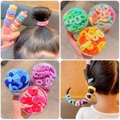 100PCS Plush Intestine Hair Tie Set Furry Scrunchies Pack Women Elastic Hair Ban