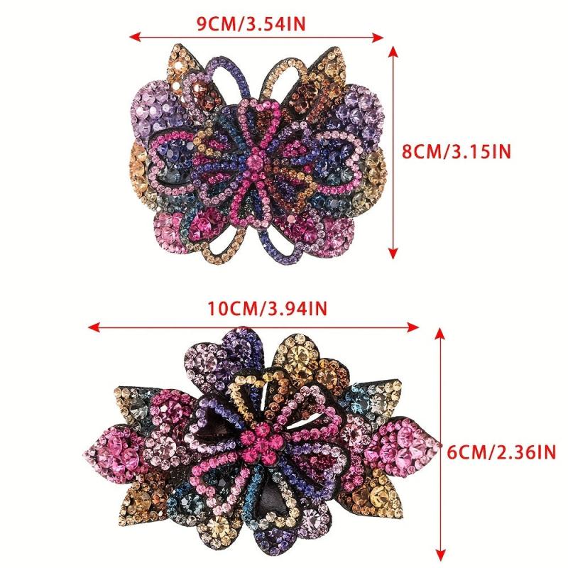 Vintage Rhinestone Flower Barrette Hair Clip for Women Girls