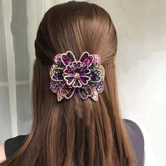 Vintage Rhinestone Flower Barrette Hair Clip for Women Girls