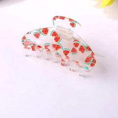 Colorful Flowers Fruits Heart Print Hair Clip Strong Hold Grip Hair Jaw Clip