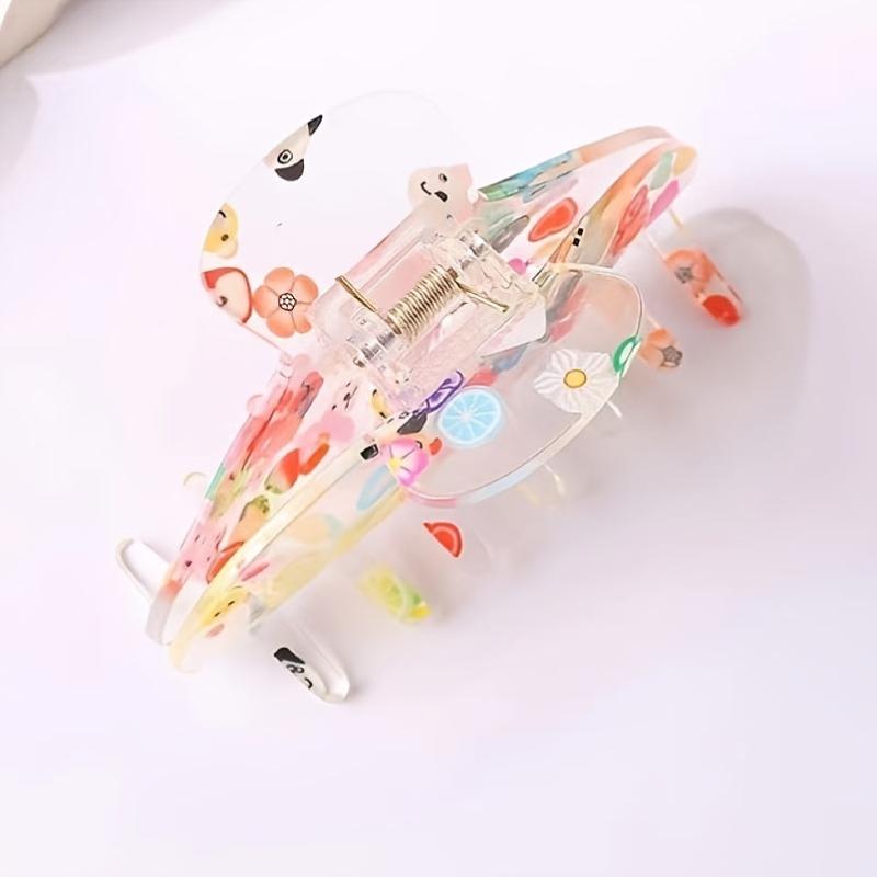 Colorful Flowers Fruits Heart Print Hair Clip Strong Hold Grip Hair Jaw Clip