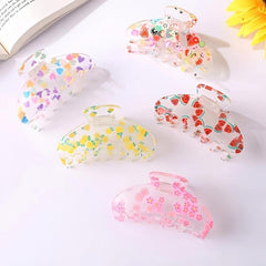 Colorful Flowers Fruits Heart Print Hair Clip Strong Hold Grip Hair Jaw Clip