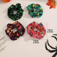 4pcs Halloween Scrunchies Hair Tie Ghost Face Pumpkin Pattern Hair Rope