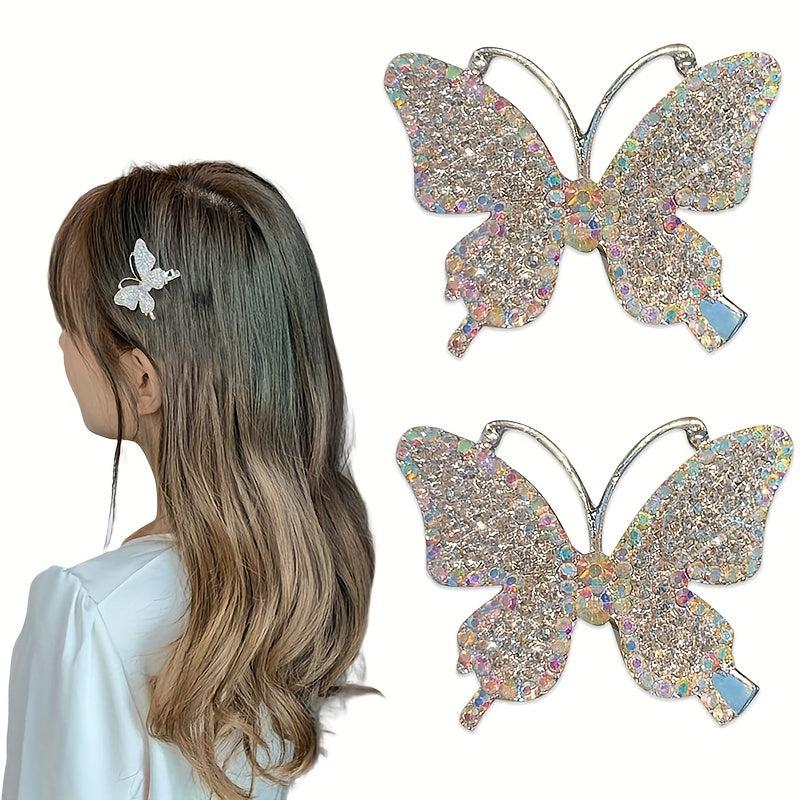 2pcs Rhinestone Butterfly Hair Clip for Women