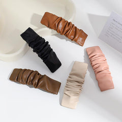Pleated PU Leather Snap Clip Solid Hair Clip