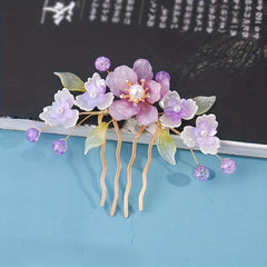 Floral Head Piece Accessory Set With Pearl Beaded Pendant