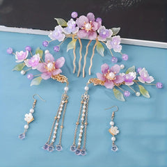 Floral Head Piece Accessory Set With Pearl Beaded Pendant