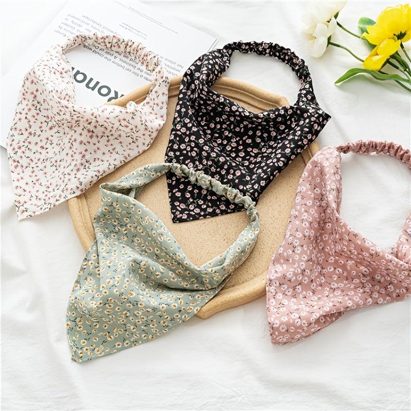 Floral Elastic Hair Scarf Headband Chiffon Print Hair Scarves Kerchief