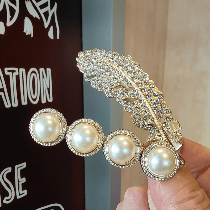 Rhinestone & Faux Pearl Hair Clip Shining Headwear Hair Styling Accessories