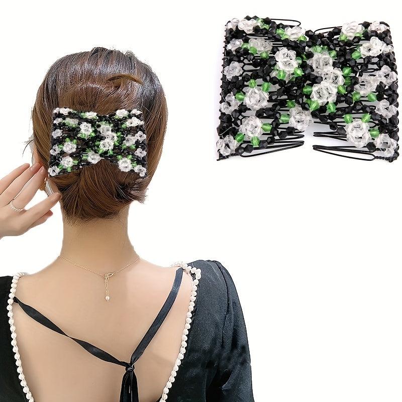 Crystal Beaded Hair Comb For Side Hair Rose Hair Pin Women Hair Comb Pin