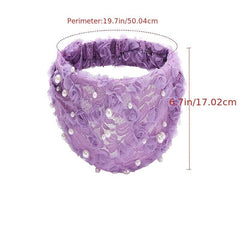 Faux Pearl Headband Lace Hair Band Elastic Turban