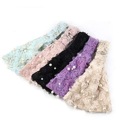Faux Pearl Headband Lace Hair Band Elastic Turban