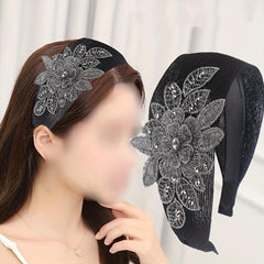 Flower Decor Lace Hair Band Wide Brim Headband Non Slip Headwear
