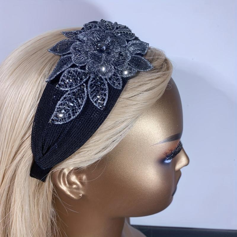 Flower Decor Lace Hair Band Wide Brim Headband Non Slip Headwear