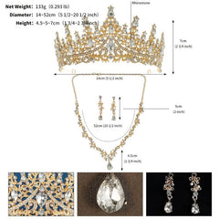 3pcs Set Rhinestone Wedding Crown Necklace Earrings