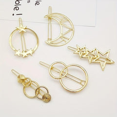 Hollow Pentagram Star Moon Hairpin Hair Clips For Women Girls