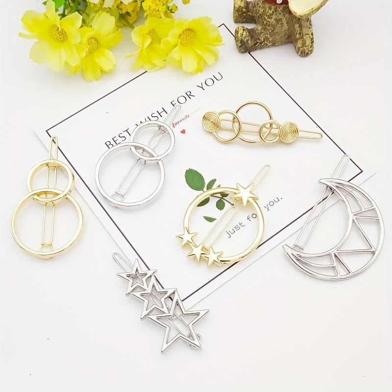 Hollow Pentagram Star Moon Hairpin Hair Clips For Women Girls