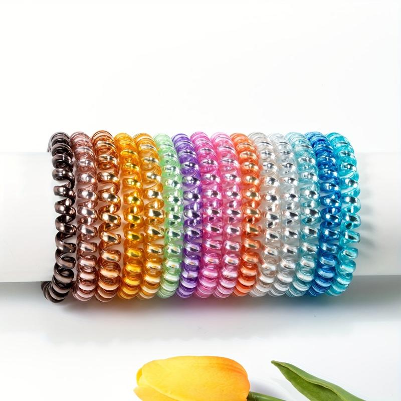 15pcs Glitter Spiral Hair Tie Glossy Elastic Ponytail Hair Rope