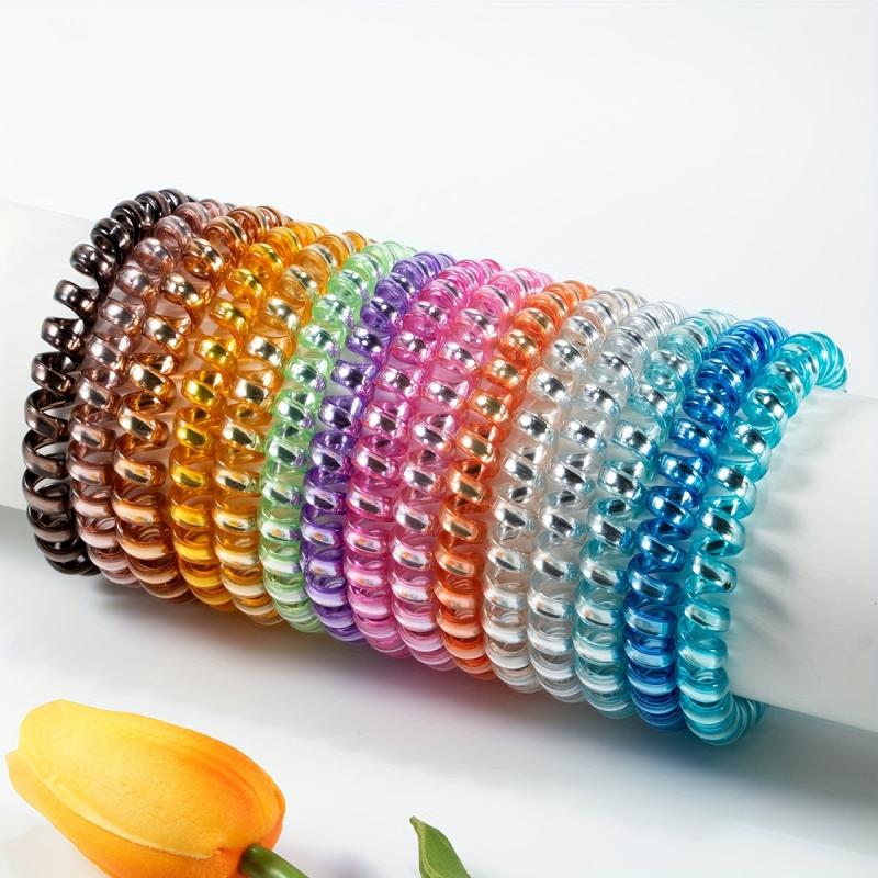 15pcs Glitter Spiral Hair Tie Glossy Elastic Ponytail Hair Rope