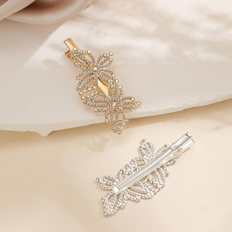 Butterfly Rhinestone Metal Hair Clip Hair Accessories For Women 2pcs