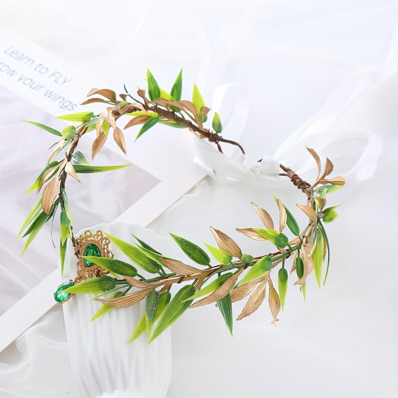 Chinese Style Crystal Hair Band Green Wreath Headband