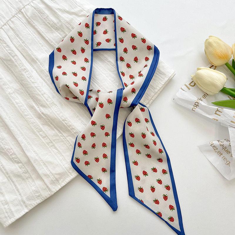 Houndstooth Pattern Hair Scarf Striped Neck Scarf Strawberry Print Headdress