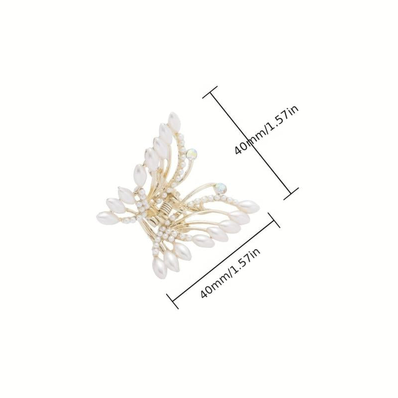 Butterfly Shark Claw Metal Hair Claw Faux Pearl Decor Hair Claw