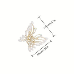 Butterfly Shark Claw Metal Hair Claw Faux Pearl Decor Hair Claw