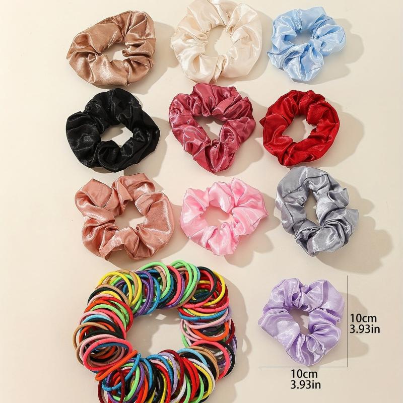 110pcs Hair Tie Set Solid Satin Scrunchies Elastic Ponytail Holder