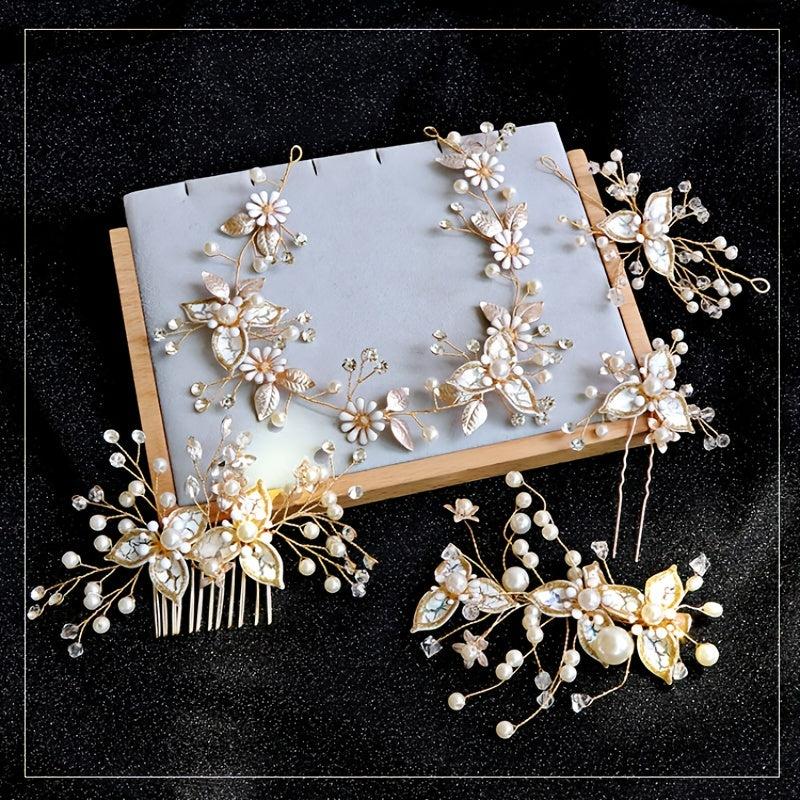 Faux Pearl Bridal Headband Wedding Headpieces Crystal Flower Hair Accessories