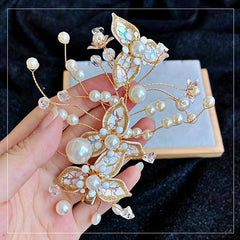 Faux Pearl Bridal Headband Wedding Headpieces Crystal Flower Hair Accessories