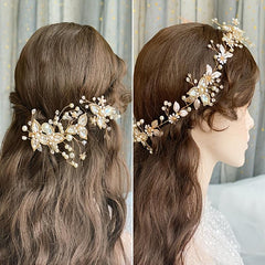 Faux Pearl Bridal Headband Wedding Headpieces Crystal Flower Hair Accessories