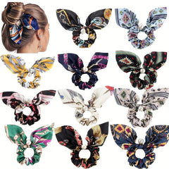 Faux Pearl Bow Satin Scrunchies Boho Style Hair Tie