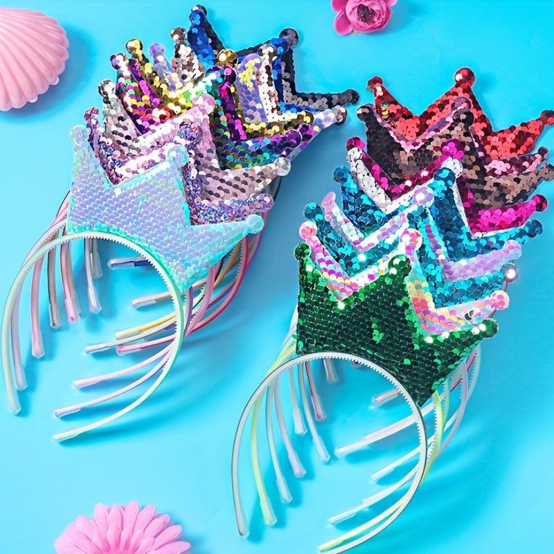 Sequin Crown Headband Holographic Hair Hoop Y2K Accessories