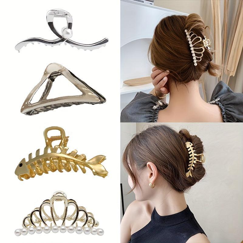 4pcs Faux Pearl Hair Claw Set Hair Accessories For Women
