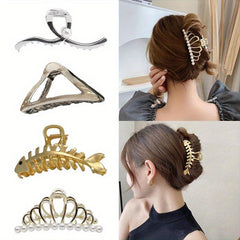 4pcs Faux Pearl Hair Claw Set Hair Accessories For Women