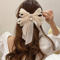 Bow & Faux Pearl Hair Clip French Barrette Hair Pin