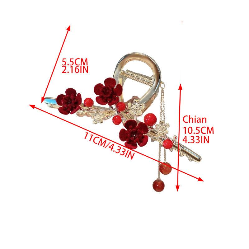 Red Plum Blossom Hair Claw Chinese Style Flower Claw Clip