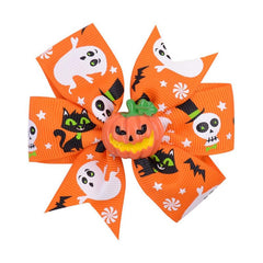 Pumpkin Skull Ribbon Bow Hair Clip Halloween Girls Hair Clip