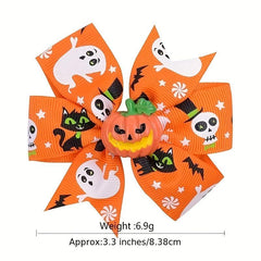 Pumpkin Skull Ribbon Bow Hair Clip Halloween Girls Hair Clip