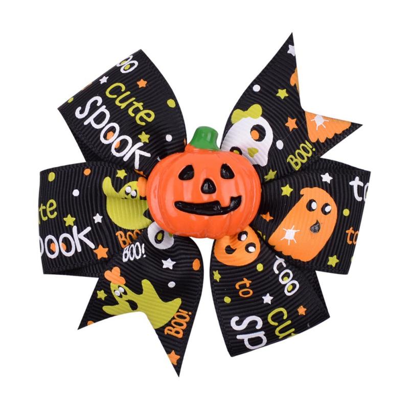 Pumpkin Skull Ribbon Bow Hair Clip Halloween Girls Hair Clip